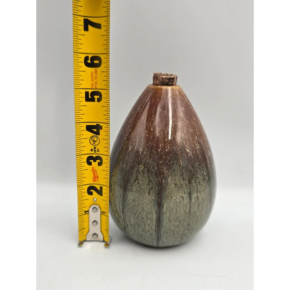 Unbranded Ceramic Teardrop Vase OS Brown Green Excellent Drip Glaze Cork Top
